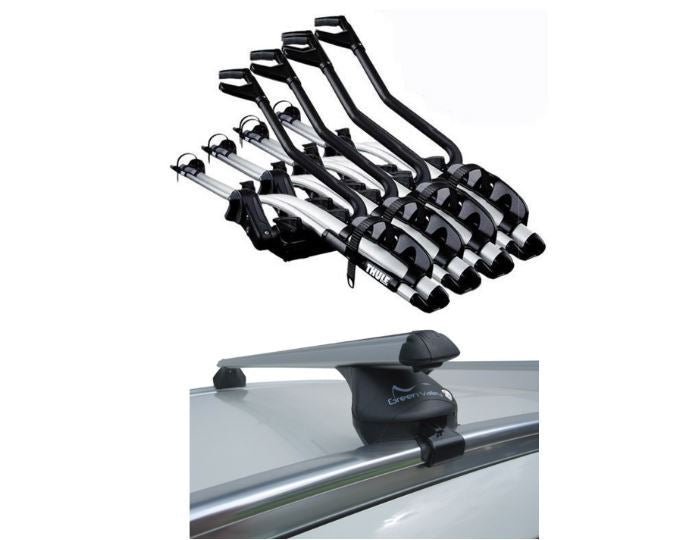 Aluminium Bars - Roof Rack- Rail Bars 4 x Thule 598 Bike Carrier Subaru Forester 1997-2003