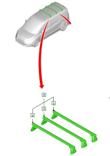 Genuine Ford Transit Connect (09/13>) Roof Bars x3 / Roof Rack (1893358)