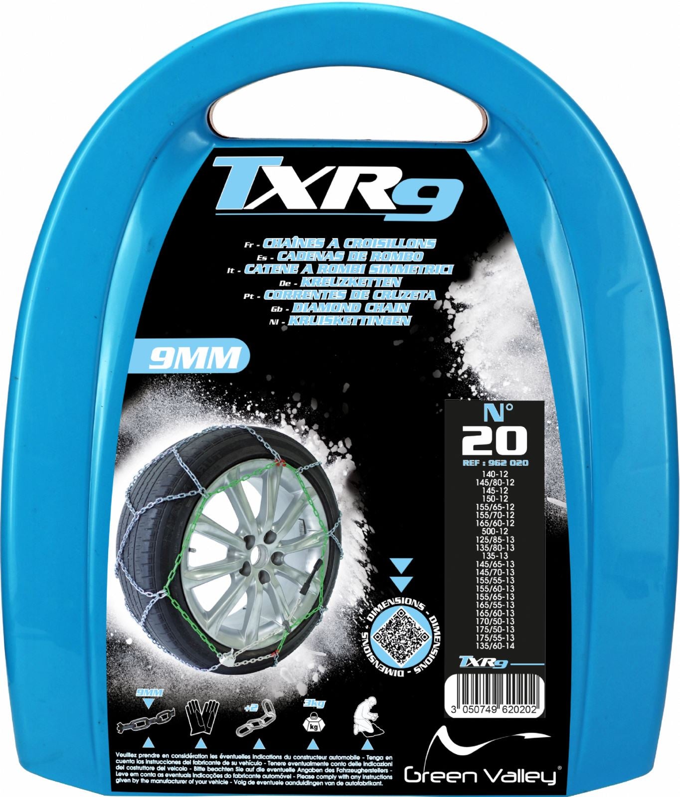 New Green Valley TXR9 Winter 9mm Snow Chains - Car Tyre for 17 205/50-17"
