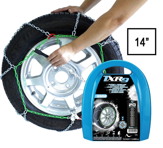Green Valley TXR9 Winter 9mm Snow Chains - Car Tyre for 14 " Wheels 165/60R14