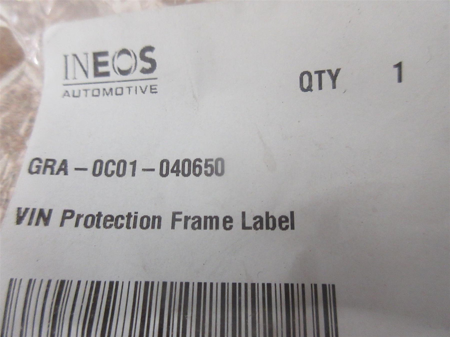 Genuine Ineos Grenadier 2023 VIN Protection Frame Label