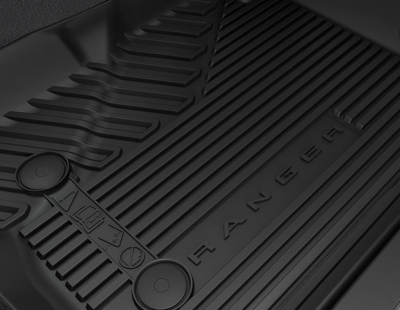 Genuine Ford Ranger Wildtrack 2022> Rubber Floor Mats Front And Rear, Black, Logo 2587126
