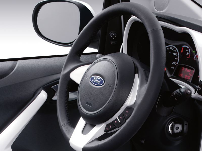 Genuine Ford Ka Leather Steering Wheel - Black Leather / Pearl White (1573470)
