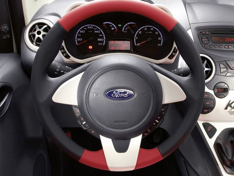 Genuine Ford Ka Leather Steering Wheel - Black/Red Leather / Red Bezel (1730353)